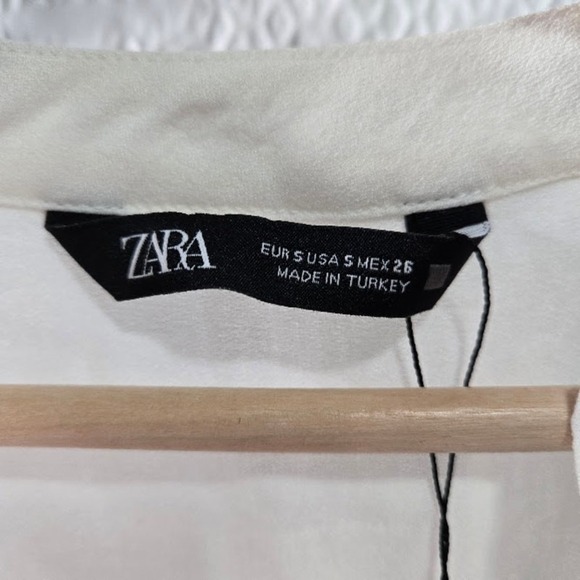 ZARA Women's Off White button up Blouse Peasant Embroidered Boho Chic Sz S - Picture 8 of 8